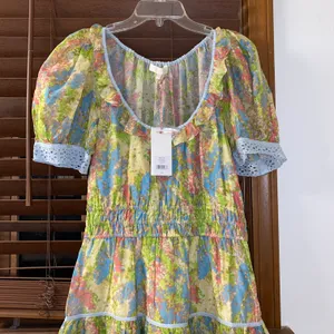 NWT $495 LoveShackFancy Pastel Fields Safiya Scoop Neck Mini Puff Sleeve Dress M thumbnail 9