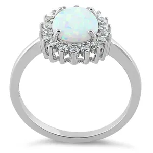 Sterling Silver Size 5 925 Oval White Lab Opal CZ Ring thumbnail 3