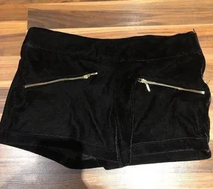 Zara Velvet Mini Shorts Black Gold Zipper Detail Zip Side Size 4 Indie Sleaze thumbnail 1