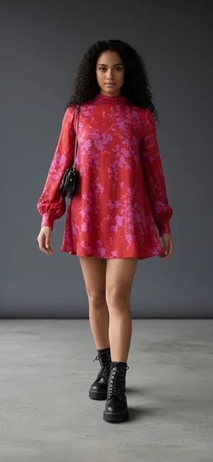 Free‎ People Aries Open Back Floral Long Sleeve Mini Dress Red XS thumbnail 1