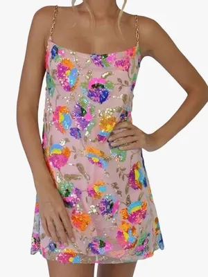 Amazon Pink sequins colorful dress thumbnail 1