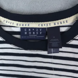 Crazy Horse Striped Waffle Knit Thermal Shirt Women Medium Navy Blue White thumbnail 5