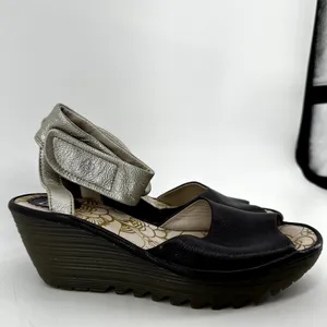 Fly London Yula Peep Toe Platform Wedge Heel Ankle Strap Patent Leather Purple 8 thumbnail 3