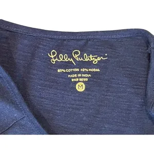 Lilly Pulitzer‎ 26198 Surfcrest Swing Dress MEDIUM Modal Cotton Tab Sleeves Navy thumbnail 6
