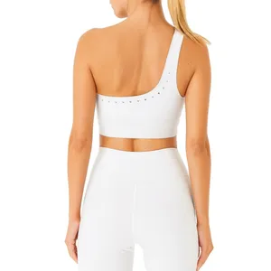 GIGI C Jacqui Sports Bra Women's Medium White One Shoulder Cutout Asymmetrical thumbnail 2
