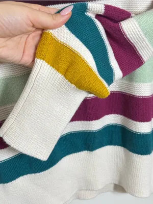 LOFT Coral Trim Multicolor Striped Crewneck Sweater thumbnail 4