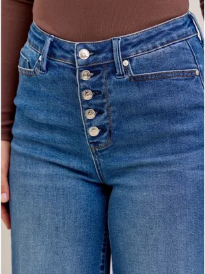 Judy Blue High Rise Exposed Button Fly Wide Leg Raw Hem Jeans Size 11/30 thumbnail 3