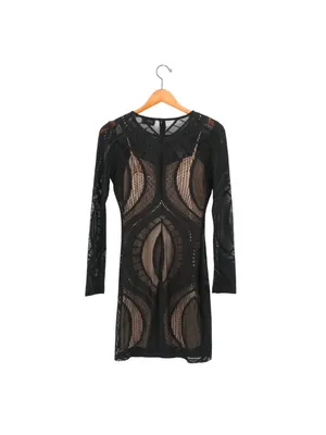 Mystic Black Lace Nude Illusion Long Sleeves Sexy Bodycon Dress L thumbnail 6