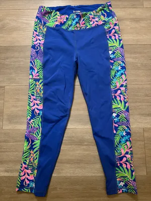 Lilly Pulitzer Royal Blue Leggings with Multicolor Tropical Panels thumbnail 1