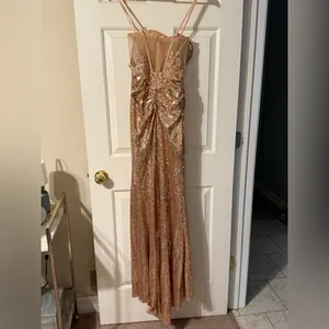 Strapless Gold‎ Embellished Gown By Ladivine CD3936 Size 4 thumbnail 7