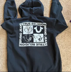 True Religion Black Logo Grey Zip-Up Hoodie Sweatshirt S thumbnail 3