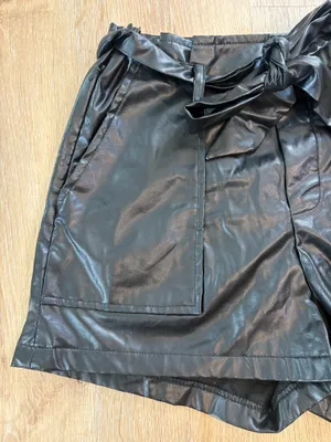 Black High Waisted Leather Shorts thumbnail 3