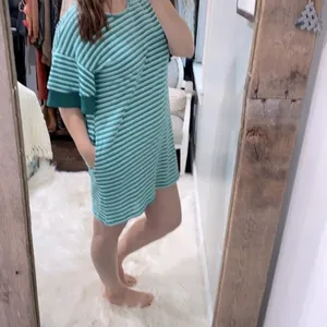 UMGEE green striped shirt dress with pockets size small thumbnail 3