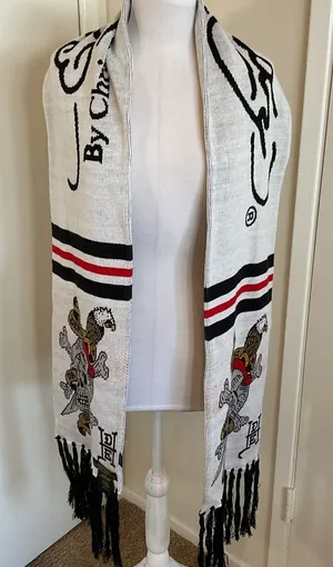 Ed Hardy Christian Audigier White Scarf Death or Glory Skull Graphic Fringe thumbnail 1