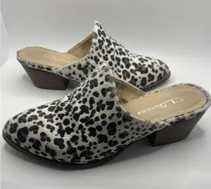 Very Volatile LA Leather Leopard Calf Hair Sling Back‎ Mules Booties Womens 71/2 thumbnail 1