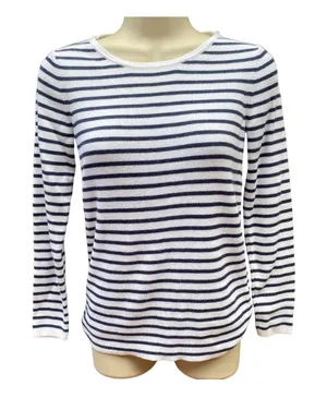 L.L.Bean Size S White Navy Striped Blend Ribbed Pullover Sweater Nautical thumbnail 1