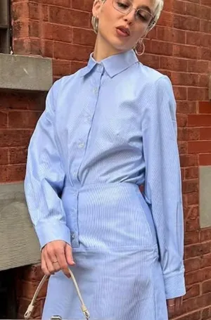 Mode Mischief Oversized Cinch Shirt Striped Cotton‎ Button Down XS Long Sleeve thumbnail 1