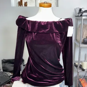 Calvin‎ Klein 12 Burgundy Velvet Off Shoulder Sheath Dress Whimsigoth Evening thumbnail 7