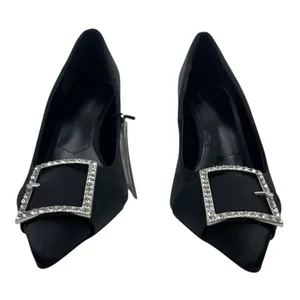 Mango Satin Pointed Toe Heel Pump with Buckle Black Size 37/ 6.5 thumbnail 6