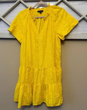 J.Crew Ruffle-Trim‎ Tiered Dress Cotton Dobby Yellow Size small Beach Summer thumbnail 1