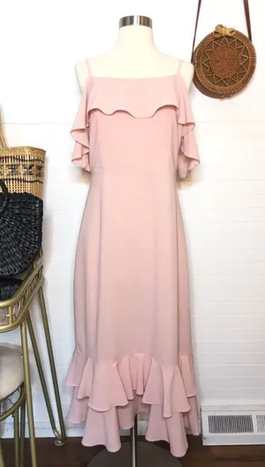 Sugar + Lips Blush Pink Ruffle Midi Dress​ thumbnail 1