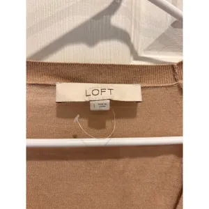 Ann Taylor LOFT Womens Large‎ Tan Mixed Media Button Front Cardigan Sweater thumbnail 4