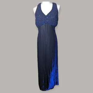 Y2K Prom Dress Iridescent Blue Sparkly Strappy Floor-Length Formal Gown 2000s thumbnail 11