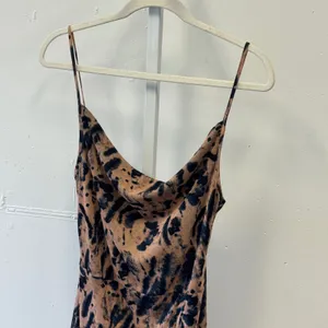 PrettyLittleThing Tan Black Abstract Print Cowl Neck Ruched Mini Dress US 10 thumbnail 3