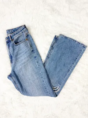 American Eagle Highest Rise 90s Flare Jeans Size 4 Distressed Light Wash thumbnail 5