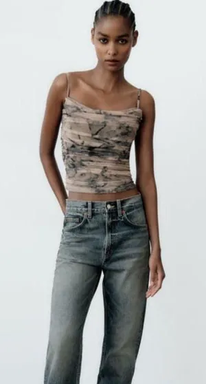 ZARA Printed Tulle Top thumbnail 1