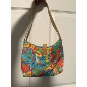 Lauren Ralph Lauren Colorful Floral Paisley Handbag Purse Teal Turquoise thumbnail 2