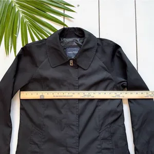 Nautica Black Raincoat Jacket Women’s Small Lightweight Hidden Button Lined Coat thumbnail 6