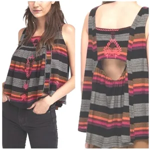 Free People Embroidered Tank Top‎ Open Back Striped Festival Boho Womens S thumbnail 2