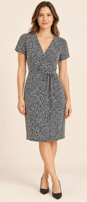 DVF Julian Two Wrap Dress Black White Cotton Silk Size 4 thumbnail 1