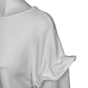 Ann Taylor LOFT White Ruffle Long Sleeve Oversized Crew Neck Pullover Sweatshirt Top Size L thumbnail 3