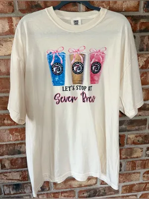 Comfort Colors Cream Tee with Blue, Brown & Pink Drink Graphics thumbnail 1