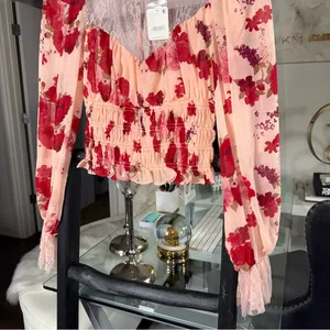 Free People Daphne Floral Lace Smocked Long Sleeve Blouse Romantic Combo Size XS thumbnail 5
