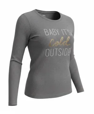 Old Navy Women's Long Sleeve Waffle Knit Graphic T-Shirt Gray Baby It's Cold Out thumbnail 1