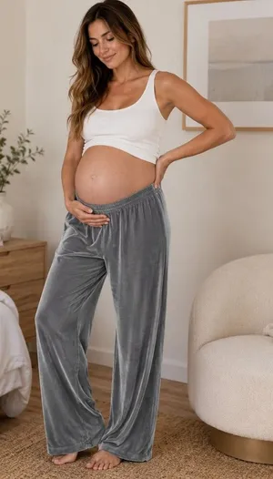 SKIMS Maternity Velour Wide Leg Lounge Pants Gray Soft Cozy Pregnant Women Large thumbnail 1