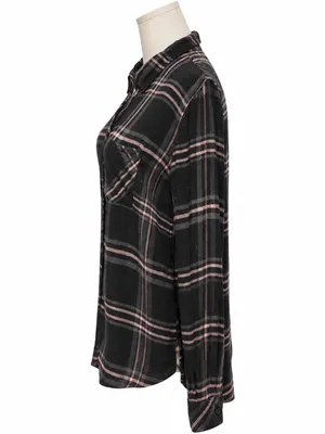 Rails Hunter Shirt M Onyx Slate Blush Plaid Metallic Shimmer Button Down thumbnail 2