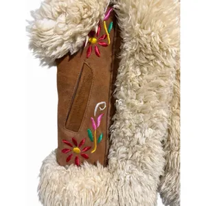 Handmade Vintage Mongolian‎ Fur Boho Suede Floral Embroidered Vest thumbnail 7