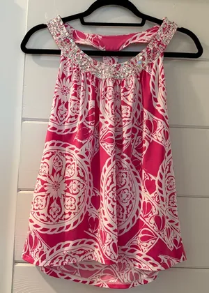 INC Pink and White Racer Back Top thumbnail 1