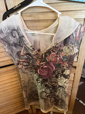 Floral V-Neck Hooded Knit Mini Dress - Junior Large thumbnail 1