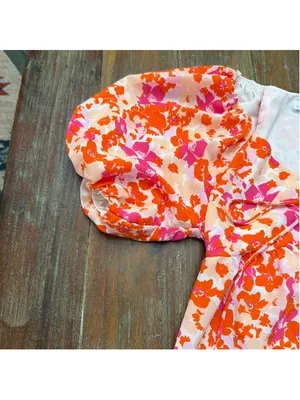 LUCY PARIS Pink & Orange Floral Puff Sleeve Toulouse Tie Babydoll Mini Dress S thumbnail 3