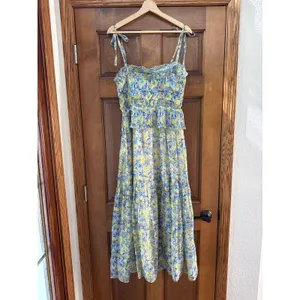 ASTR The Lind Floral Pleated Maxi Dress in Blue Yellow Floral Size Small NEW thumbnail 6