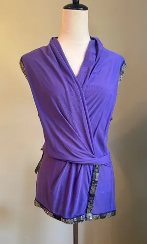 Bebe Embellished Surplice Top Purple Mesh Sleeveless XS beaded y2k fairy party r thumbnail 1