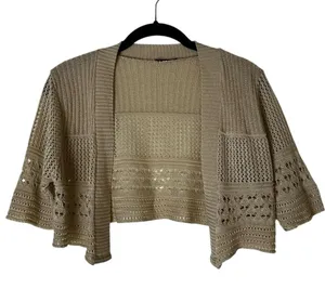 Vintage Y2K Crochet Knit Crop Cardigan Shrug Boho Hippie Festival Size Small thumbnail 1