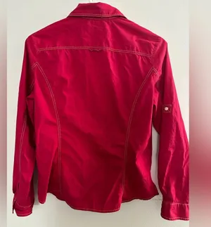 Tommy Hilfiger Top Button Down Long Sleeve Chest Pockets Red Medium thumbnail 5