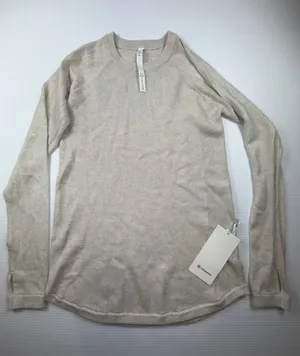 Lululemon Sweater Womens 10 Beige‎ Sit In Lotus Merino Wool Thumbholes Pullover thumbnail 1