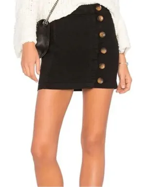 Free People Black Denim Button Front Mini Skirt Size 2 thumbnail 1